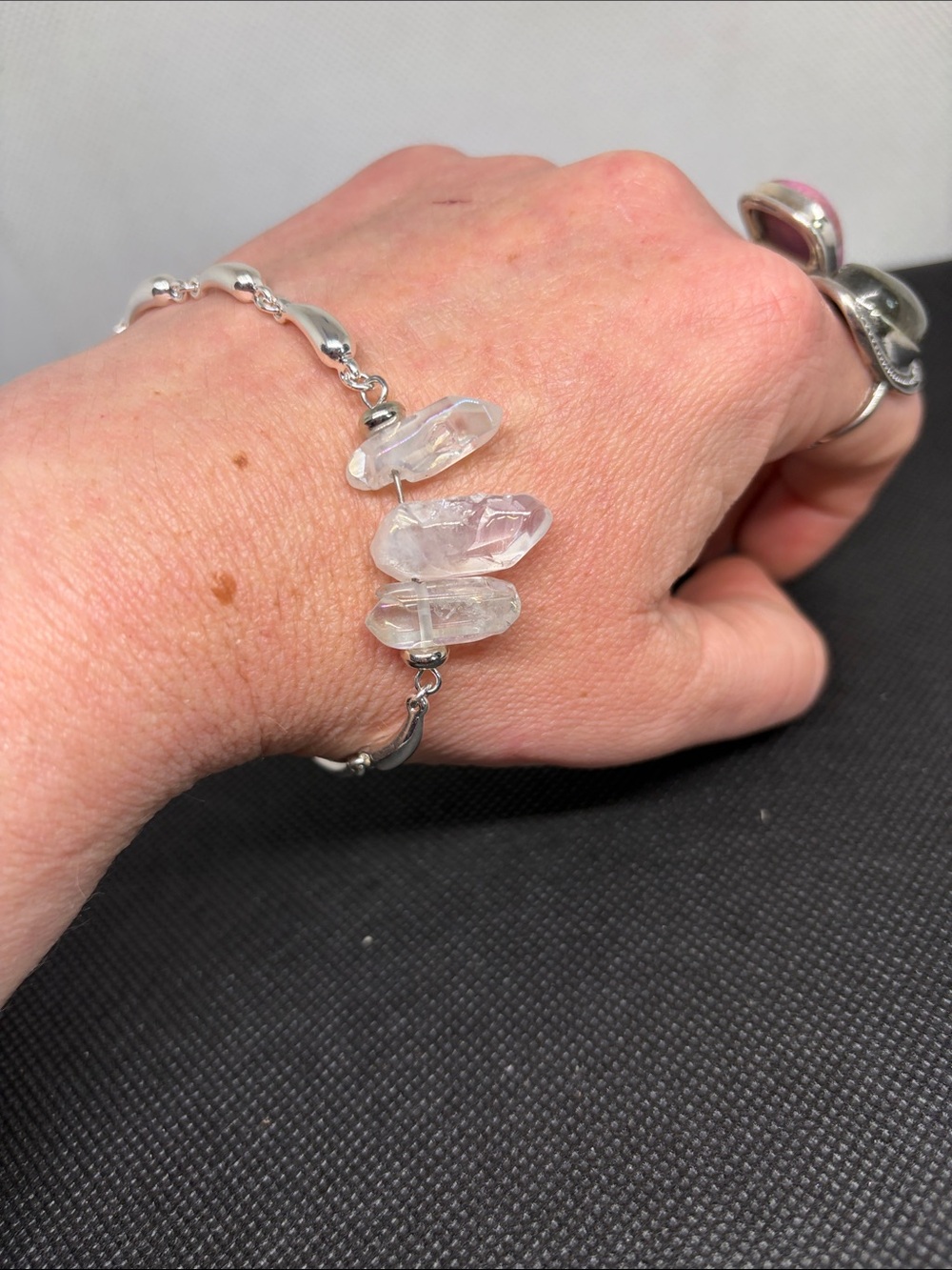 Aura Quartz “Bar Tooth” Bracelet | Handmade 925 Sterling Silver